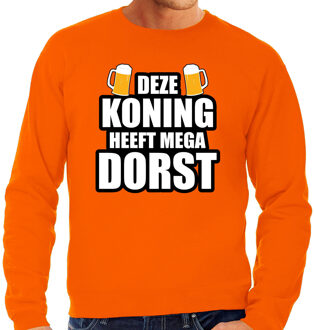 Bellatio Decorations Deze Koning heeft mega dorst / bier sweater oranje voor heren - Koningsdag truien 2XL - Feesttruien