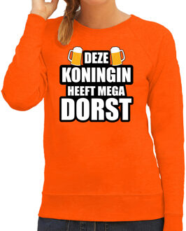 Bellatio Decorations Deze Koningin heeft mega dorst / bier sweater oranje voor dames - Koningsdag truien 2XL - Feesttruien