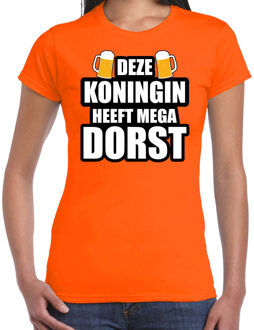 Bellatio Decorations Deze Koningin heeft mega dorst / bier t-shirt oranje voor dames - Koningsdag shirts 2XL - Feestshirts