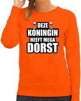 Bellatio Decorations Deze Koningin heeft mega dorst / wijn sweater oranje voor dames - Koningsdag truien 2XL - Feesttruien