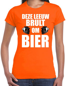 Bellatio Decorations Deze leeuw brult om bier t-shirt oranje voor dames - Koningsdag / EK/WK shirts 2XL - Feestshirts