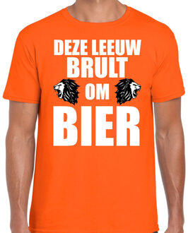 Bellatio Decorations Deze leeuw brult om bier t-shirt oranje voor heren - Koningsdag / EK/WK shirts 2XL - Feestshirts