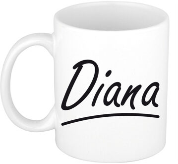 Bellatio Decorations Diana Naam koffiemok - beker - met sierlijke letters - wit - 300 ml - Cadeau - Dames