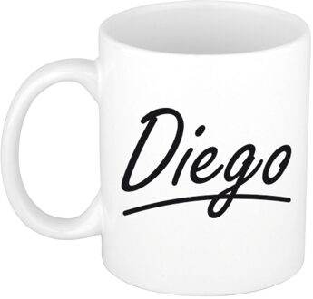 Bellatio Decorations Diego Naam koffiemok - beker - met sierlijke letters - wit - 300 ml - Cadeau - Heren