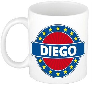 Bellatio Decorations Diego voornaam koffiemok - beker - wit/blauw - 300 ml - Cadeau - Heren - Collega - Vaderdag