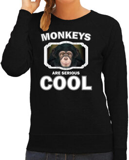 Bellatio Decorations Dieren apen sweater zwart dames - monkeys are serious cool trui - cadeau sweater leuke chimpansee/ apen liefhebber 2XL