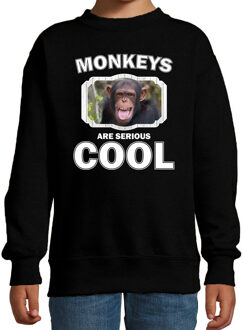 Bellatio Decorations Dieren apen sweater zwart kinderen - monkeys are serious cool trui jongens/ meisjes - cadeau chimpansee/ apen liefhebber 12-13 jaar (152/164)