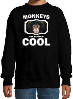 Bellatio Decorations Dieren apen sweater zwart kinderen - monkeys are serious cool trui jongens/ meisjes - cadeau leuke chimpansee/ apen liefhebber 12-13 jaar (152/164)