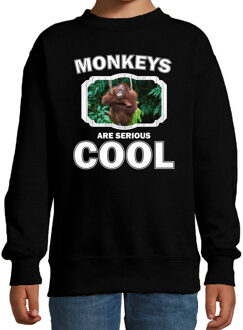 Bellatio Decorations Dieren apen sweater zwart kinderen - monkeys are serious cool trui jongens/ meisjes - cadeau orangoetan/ apen liefhebber 12-13 jaar (152/164)