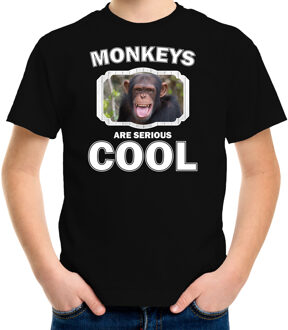 Bellatio Decorations Dieren apen t-shirt zwart kinderen - monkeys are serious cool shirt  jongens/ meisjes - cadeau shirt chimpansee/ apen liefhebber L (146-152)