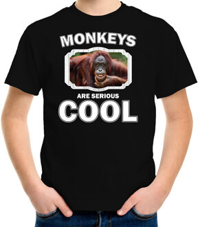 Bellatio Decorations Dieren apen t-shirt zwart kinderen - monkeys are serious cool shirt  jongens/ meisjes - cadeau shirt gekke orangoetan / apen liefhebber L (146-152)