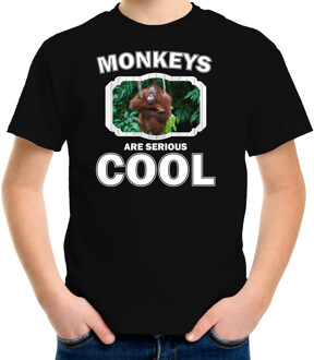 Bellatio Decorations Dieren apen t-shirt zwart kinderen - monkeys are serious cool shirt  jongens/ meisjes - cadeau shirt orangoetan/ apen liefhebber L (146-152)