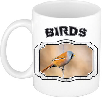 Bellatio Decorations Dieren baardmannetje vogel beker - birds/ vogels mok wit 300 ml - feest mokken