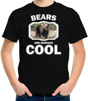 Bellatio Decorations Dieren beren t-shirt zwart kinderen - bears are serious cool shirt  jongens/ meisjes - cadeau shirt bruine beer/ beren liefhebber L (146-152)