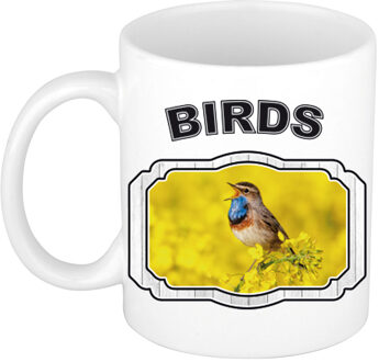 Bellatio Decorations Dieren blauwborst vogel beker - birds/ vogels mok wit 300 ml - feest mokken