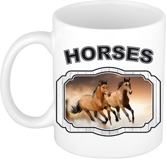 Bellatio Decorations Dieren bruin paard beker - horses/ paarden mok wit 300 ml