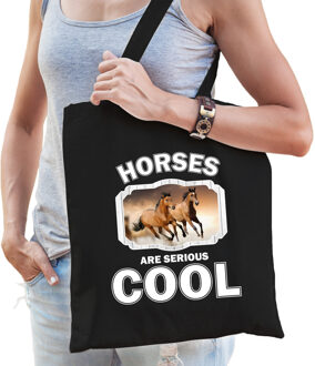 Bellatio Decorations Dieren bruin paard tasje zwart volwassenen en kinderen - horses are cool cadeau boodschappentasje