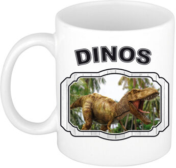 Bellatio Decorations Dieren brullende t-rex dinosaurus beker - dinosaurs/ dinosaurussen mok wit 300 ml