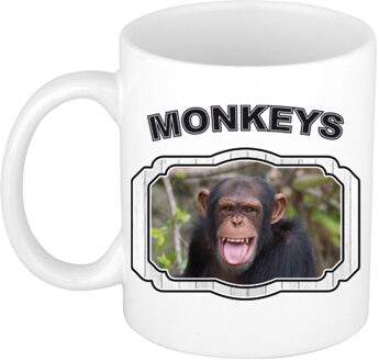 Bellatio Decorations Dieren chimpansee beker - monkeys/ apen mok wit 300 ml - feest mokken