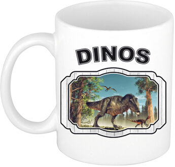 Bellatio Decorations Dieren dinosaurus t-rex beker - dinosaurs/ dinosaurussen mok wit 300 ml