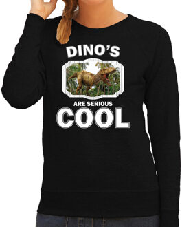 Bellatio Decorations Dieren dinosaurussen sweater zwart dames - dinosaurs are serious cool trui - cadeau sweater brullende t-rex dinosaurus/ dinosaurussen liefhebber 2XL