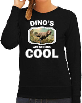 Bellatio Decorations Dieren dinosaurussen sweater zwart dames - dinosaurs are serious cool trui - cadeau sweater stoere t-rex dinosaurus/ dinosaurussen liefhebber 2XL