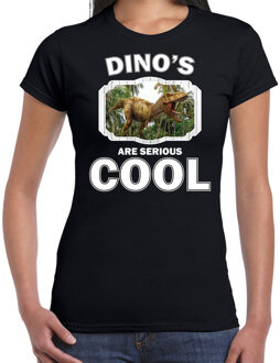 Bellatio Decorations Dieren dinosaurussen t-shirt zwart dames - dinosaurs are serious cool shirt - cadeau t-shirt brullende t-rex dinosaurus/ dinosaurussen liefhebber 2XL