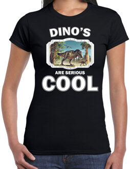 Bellatio Decorations Dieren dinosaurussen t-shirt zwart dames - dinosaurs are serious cool shirt - cadeau t-shirt t-rex dinosaurus/ dinosaurussen liefhebber 2XL