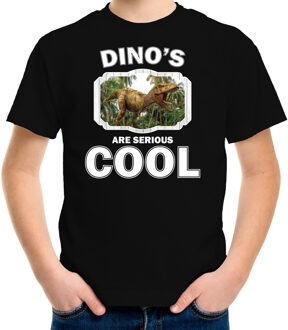 Bellatio Decorations Dieren dinosaurussen t-shirt zwart kinderen - dinosaurs are serious cool shirt  jongens/ meisjes - cadeau shirt brullende t-rex dinosaurus/ dinosaurussen liefhebber L (146-152)