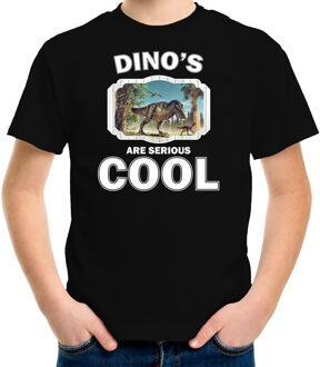 Bellatio Decorations Dieren dinosaurussen t-shirt zwart kinderen - dinosaurs are serious cool shirt  jongens/ meisjes - cadeau shirt t-rex dinosaurus/ dinosaurussen liefhebber L (146-152)