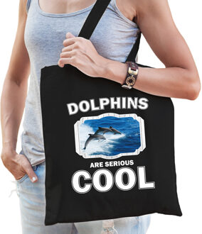 Bellatio Decorations Dieren dolfijn groep tasje zwart volwassenen en kinderen - dolphins are cool cadeau boodschappentasj