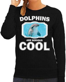 Bellatio Decorations Dieren dolfijnen sweater zwart dames - dolphins are serious cool trui - cadeau sweater dolfijn/ dolfijnen liefhebber 2XL