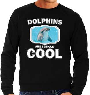 Bellatio Decorations Dieren dolfijnen sweater zwart heren - dolphins are serious cool trui - cadeau sweater dolfijn/ dolfijnen liefhebber 2XL