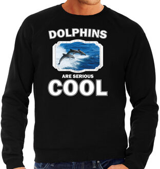 Bellatio Decorations Dieren dolfijnen sweater zwart heren - dolphins are serious cool trui - cadeau sweater dolfijn groep/ dolfijnen liefhebber 2XL