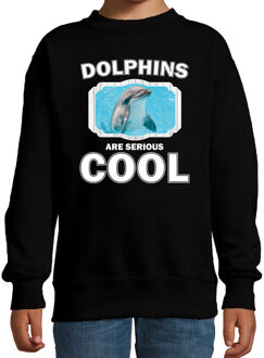 Bellatio Decorations Dieren dolfijnen sweater zwart kinderen - dolphins are serious cool trui jongens/ meisjes - cadeau dolfijn/ dolfijnen liefhebber 12-13 jaar (152/164)