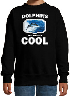 Bellatio Decorations Dieren dolfijnen sweater zwart kinderen - dolphins are serious cool trui jongens/ meisjes - cadeau dolfijn groep/ dolfijnen liefhebber 12-13 jaar (152/164)