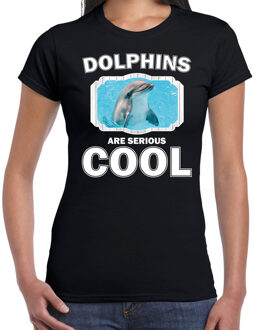 Bellatio Decorations Dieren dolfijnen t-shirt zwart dames - dolphins are serious cool shirt - cadeau t-shirt dolfijn/ dolfijnen liefhebber 2XL