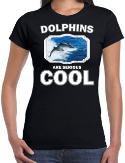 Bellatio Decorations Dieren dolfijnen t-shirt zwart dames - dolphins are serious cool shirt - cadeau t-shirt dolfijn groep/ dolfijnen liefhebber 2XL