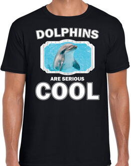 Bellatio Decorations Dieren dolfijnen t-shirt zwart heren - dolphins are serious cool shirt - cadeau t-shirt dolfijn/ dolfijnen liefhebber 2XL