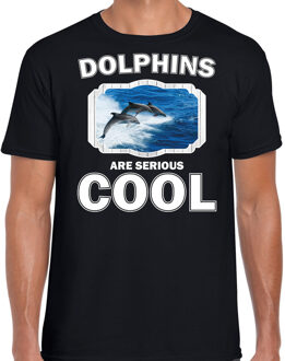 Bellatio Decorations Dieren dolfijnen t-shirt zwart heren - dolphins are serious cool shirt - cadeau t-shirt dolfijn groep/ dolfijnen liefhebber 2XL