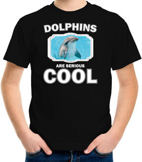 Bellatio Decorations Dieren dolfijnen t-shirt zwart kinderen - dolphins are serious cool shirt  jongens/ meisjes - cadeau shirt dolfijn/ dolfijnen liefhebber L (146-152)