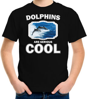 Bellatio Decorations Dieren dolfijnen t-shirt zwart kinderen - dolphins are serious cool shirt  jongens/ meisjes - cadeau shirt dolfijn groep/ dolfijnen liefhebber L (146-152)