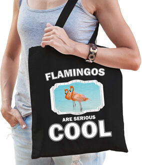 Bellatio Decorations Dieren flamingo tasje zwart volwassenen en kinderen - flamingos are cool cadeau boodschappentasje