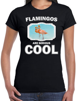 Bellatio Decorations Dieren flamingo vogels t-shirt zwart dames - flamingos are serious cool shirt - cadeau t-shirt flamingo/ flamingo vogels liefhebber 2XL