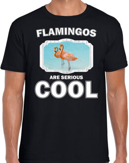 Bellatio Decorations Dieren flamingo vogels t-shirt zwart heren - flamingos are serious cool shirt - cadeau t-shirt flamingo/ flamingo vogels liefhebber 2XL