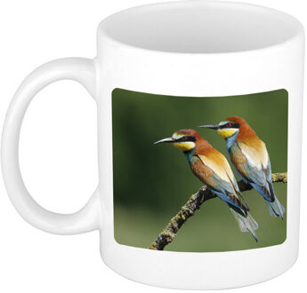 Bellatio Decorations Dieren foto mok bijeneter vogel - vogels beker wit 300 ml - feest mokken