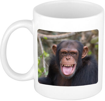 Bellatio Decorations Dieren foto mok chimpansee - apen beker wit 300 ml - feest mokken