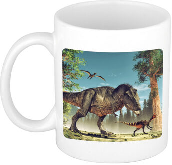 Bellatio Decorations Dieren foto mok dinosaurus t-rex - dinosaurussen beker wit 300 ml