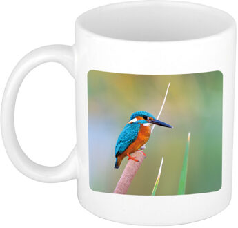 Bellatio Decorations Dieren foto mok ijsvogel - vogels beker wit 300 ml - feest mokken