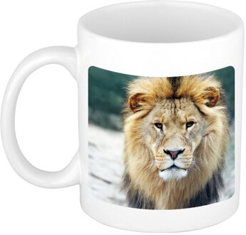 Bellatio Decorations Dieren foto mok leeuw - leeuwen beker wit 300 ml